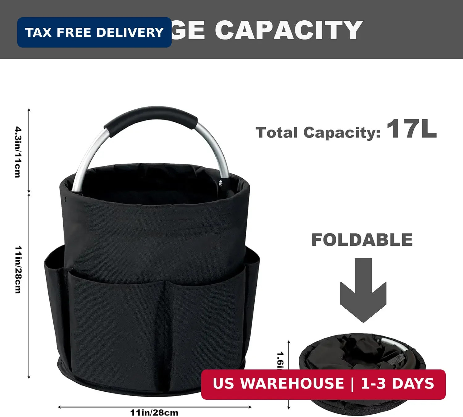 Cleaning Caddy with Handle, 17L Foldable Cleaning Supplies Organizer, Portable S