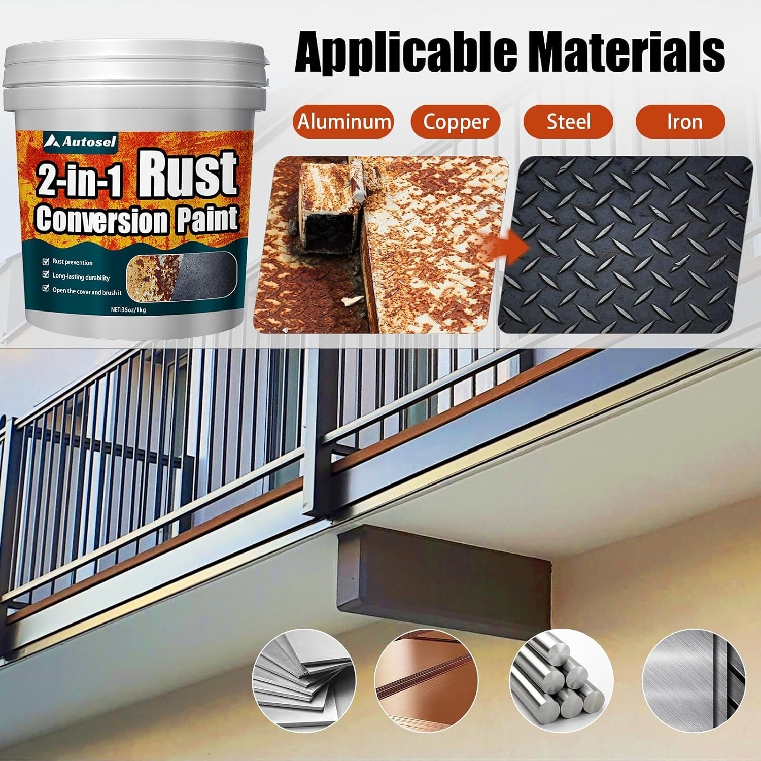 2-In-1 Rust Converter & Metal Primer 35Oz Black – Rust Inhibitor Paint for Metal
