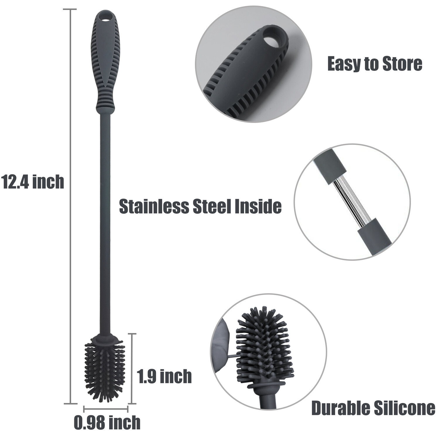 2 Pack Silicone Bottle Brush Cleaner Lab Cleaning Brush for Baby Bottles Gray