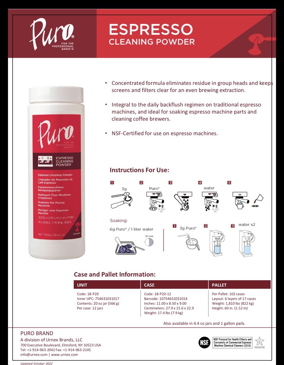 3 pack of Puro Caff – 20 Ounce – Espresso Machine Cleaner Cleaning Powder.