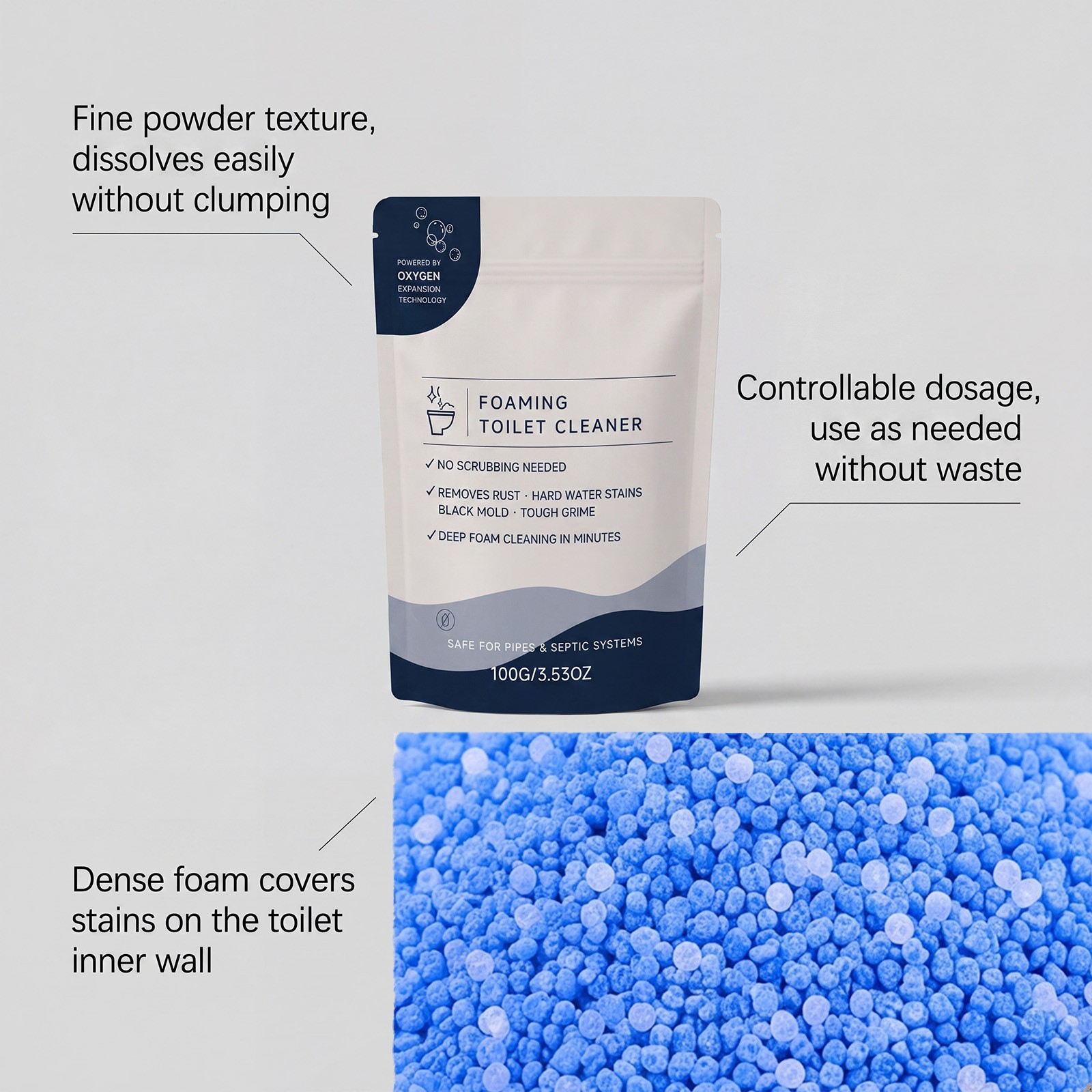 Foaming Toilet Bowl Cleaner – Oxygen Foam Formula for Cleaning Stain Removal