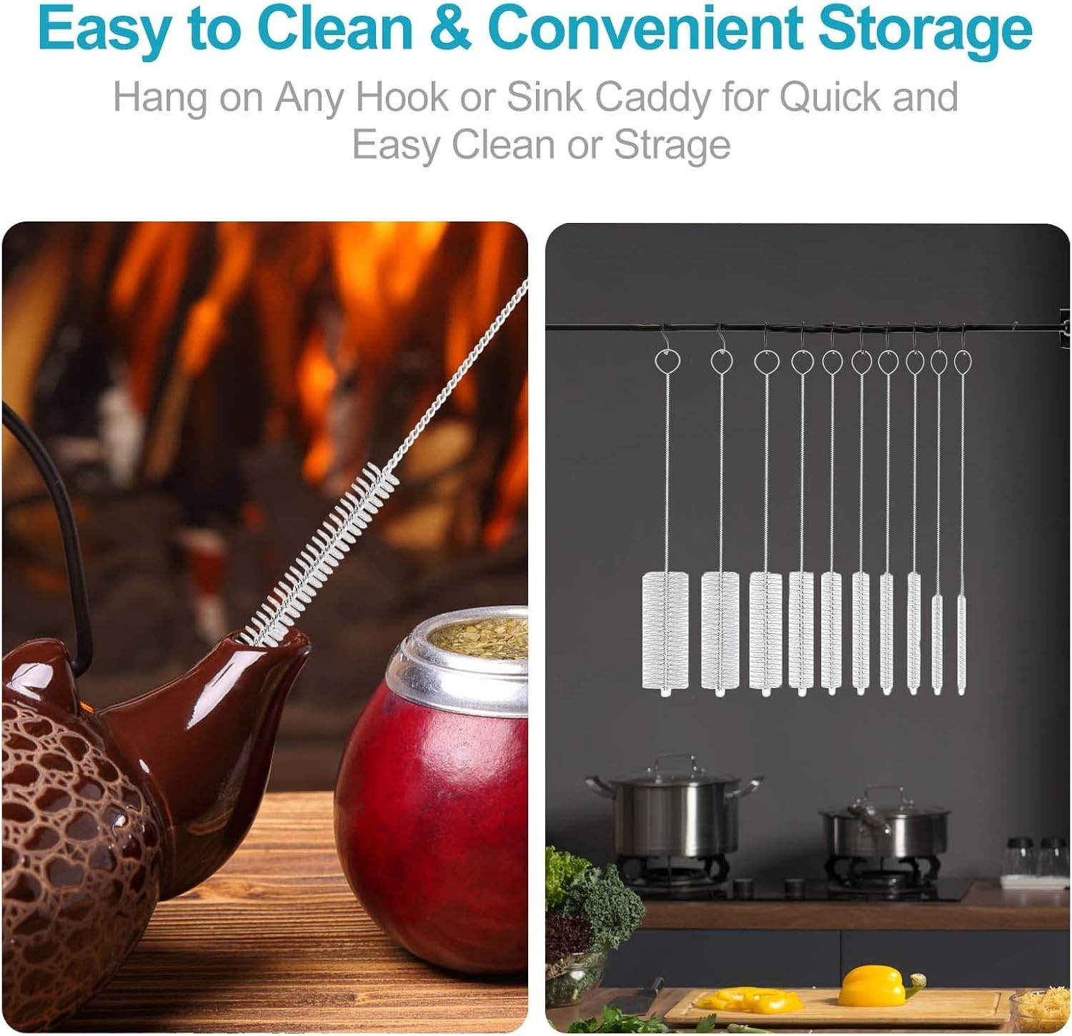 10-Pack Nylon Straw Cleaning Brushes–Stainless Steel Wire Drink Pipe Cleaner Kit
