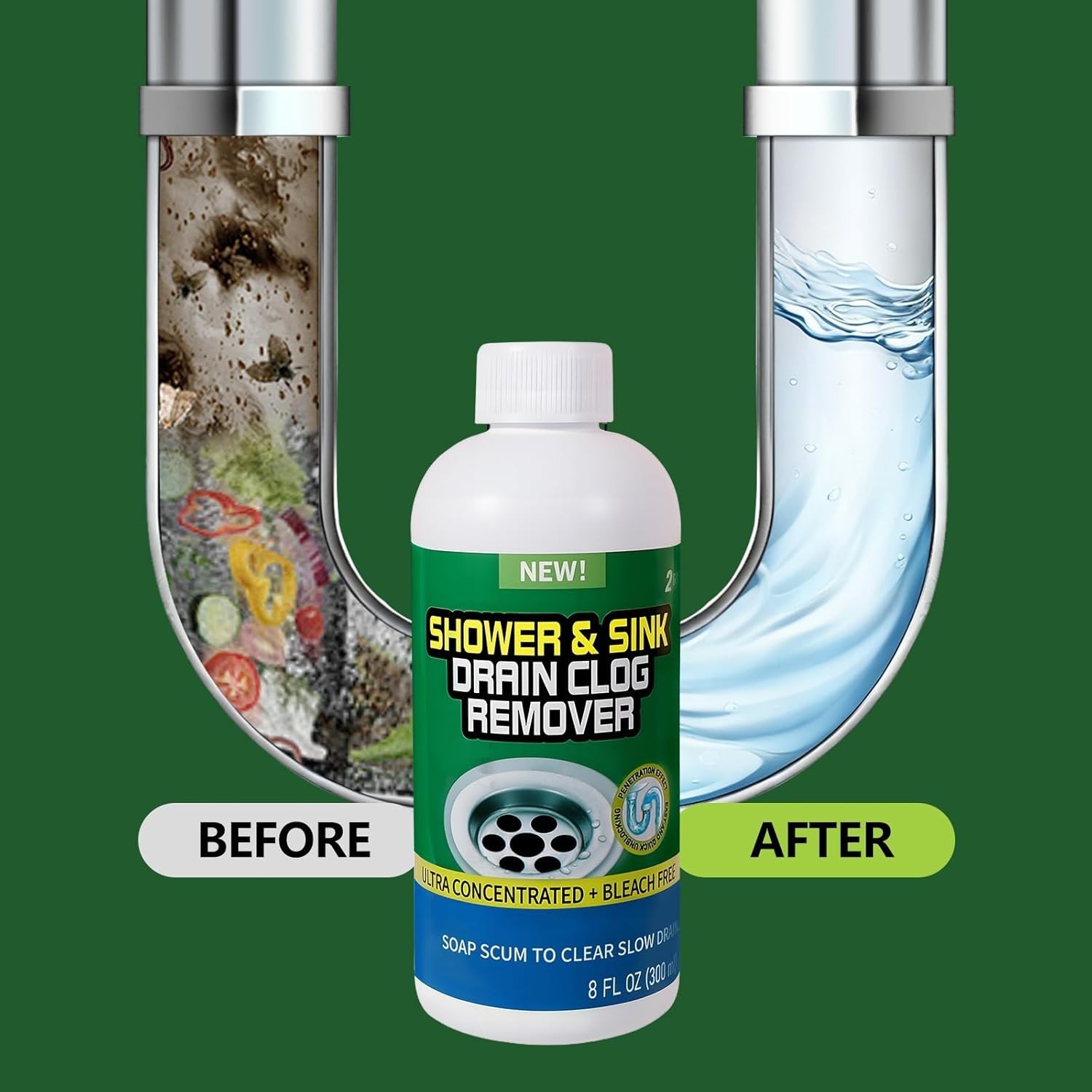 Drain Cleaner Clog Remover Liquid: Sink Kitchen Bathroom Shower Drain Cleanin…