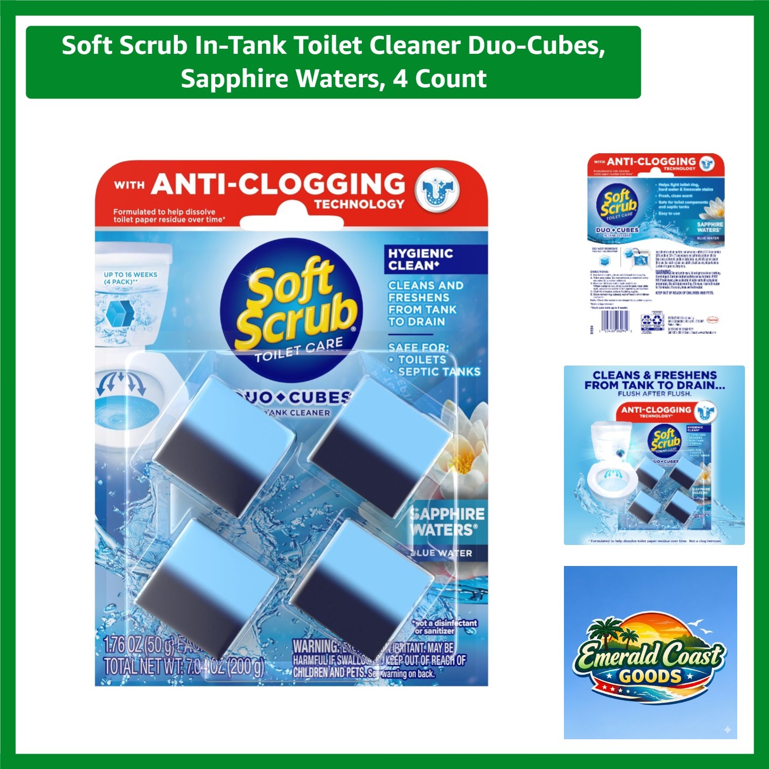In-Tank Toilet Cleaner Duo-Cubes, Sapphire Waters, 4 Count