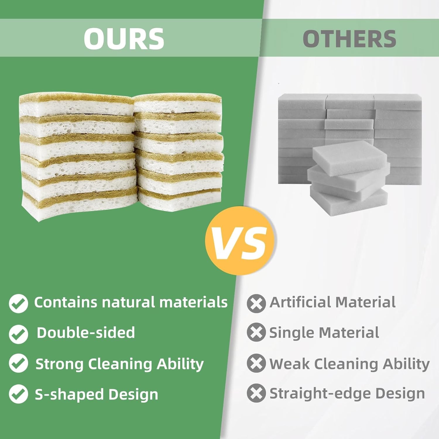 Kitchen Cleaning Sponges, Natural Cellulose Dish Sponge with Coconut Fiber