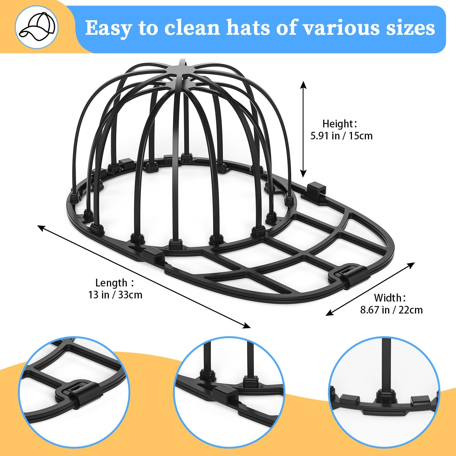 Hat Washer Cage for Washing Machine and Dishwasher Baseball Cap Say Goodbye
