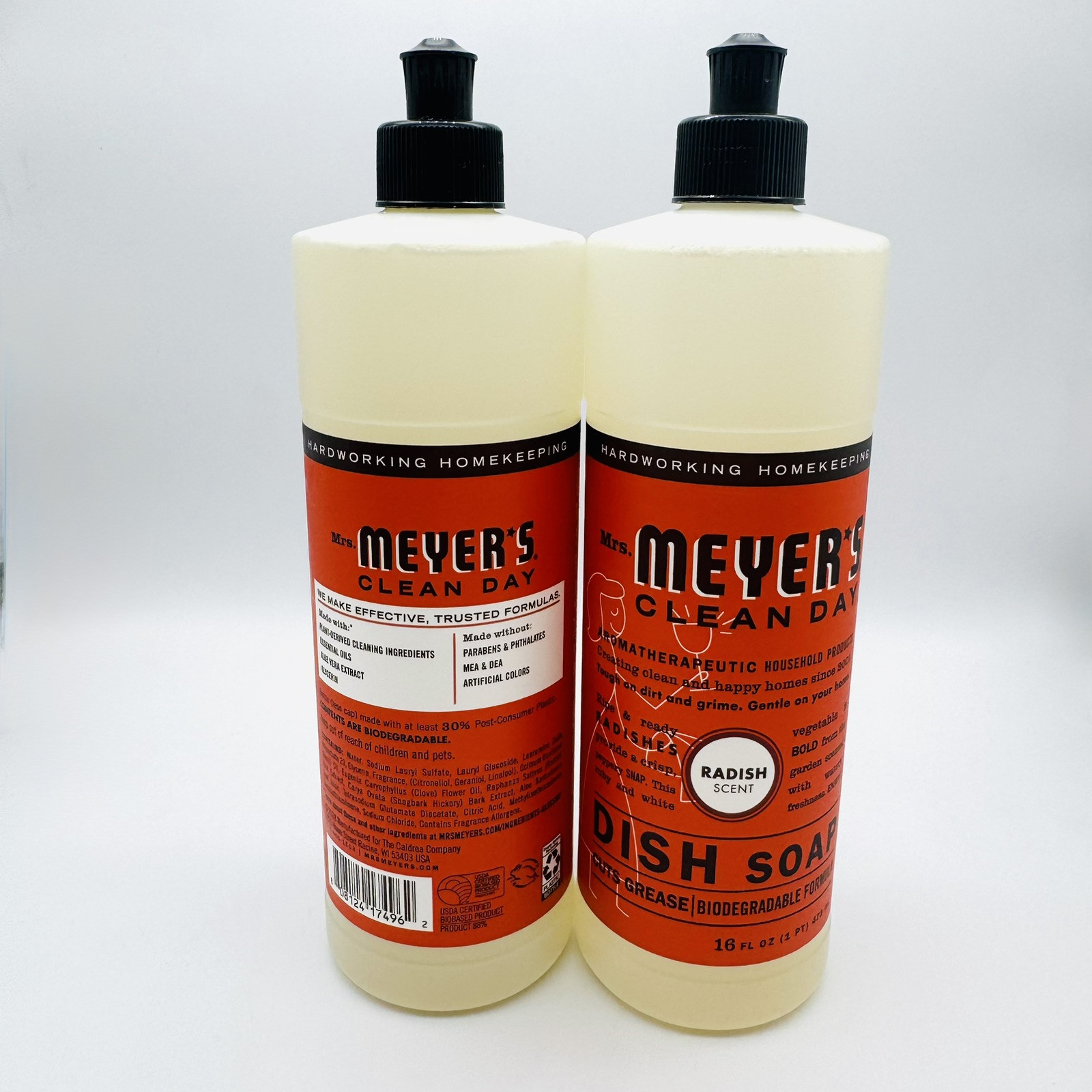 Mrs. Meyer’s Clean Day Dish Soap, Radish Scent, 16 Oz Bottle, 2 Pack NEW (E)