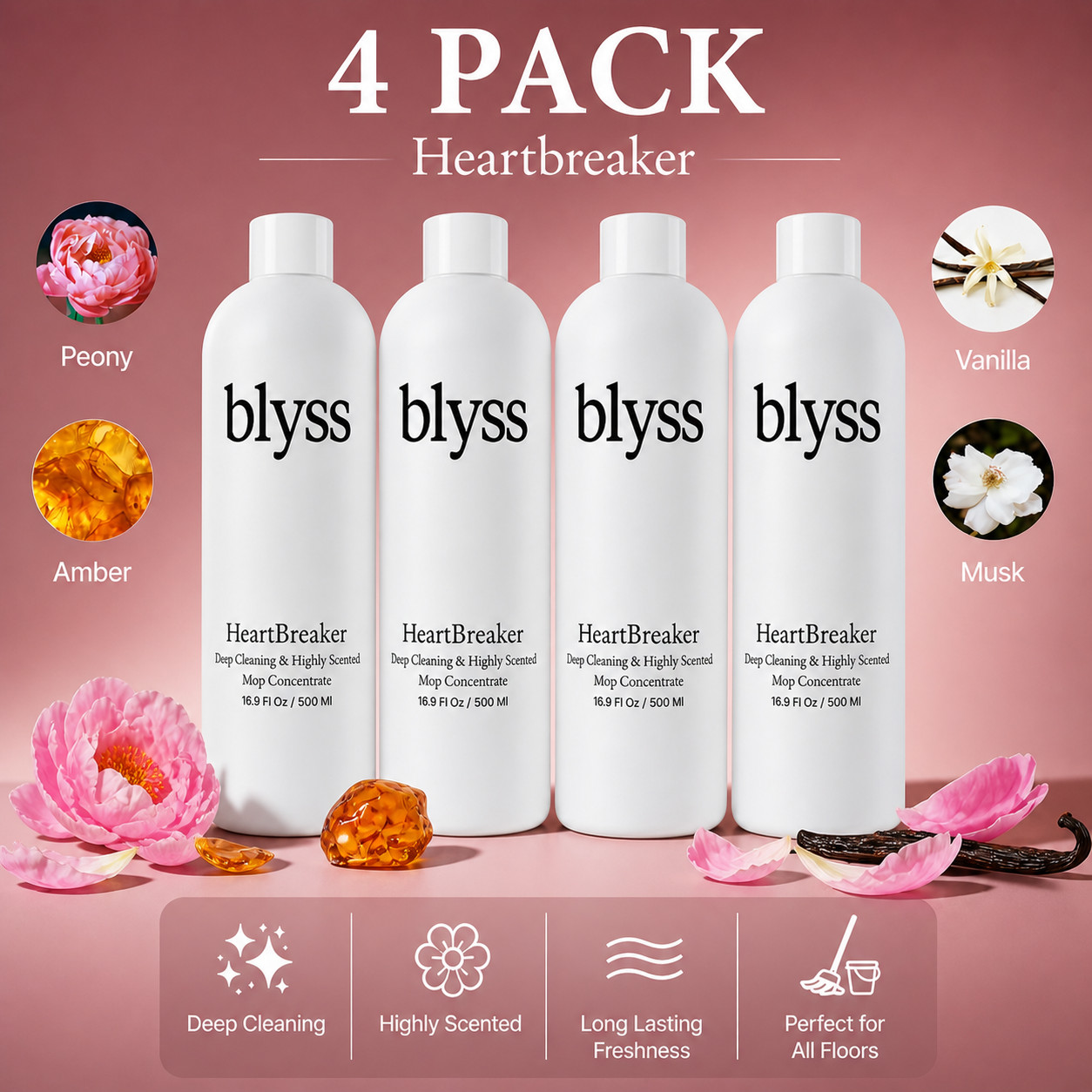 Blyss Natural Scented Mop Soap Flavour HeartBreaker 4 Packs