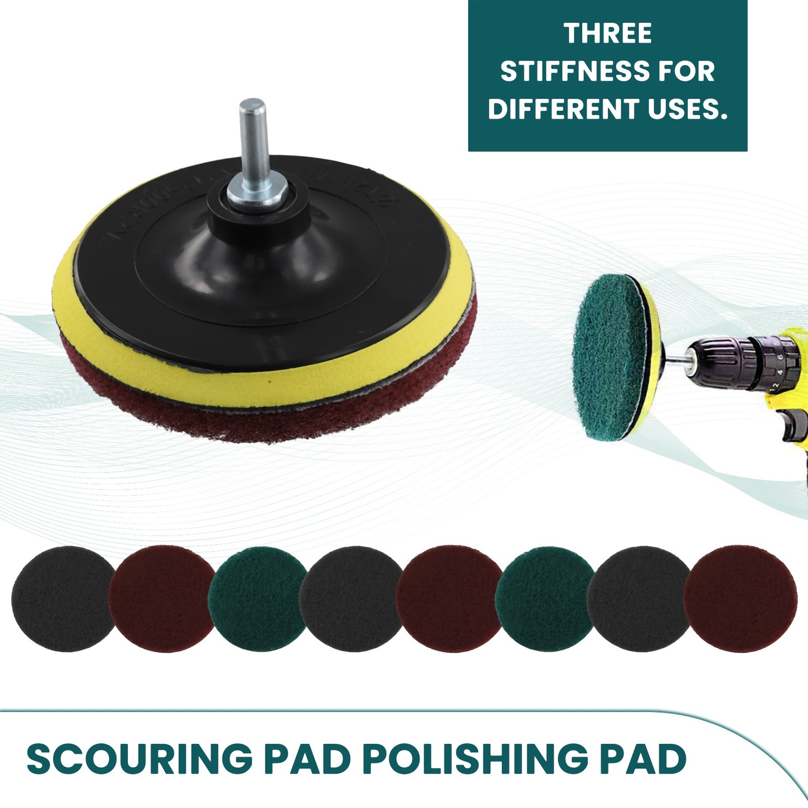 16Pcs 5Inch 3 Different Color Scrubbing Pads Drill Powered Brush Tile6958