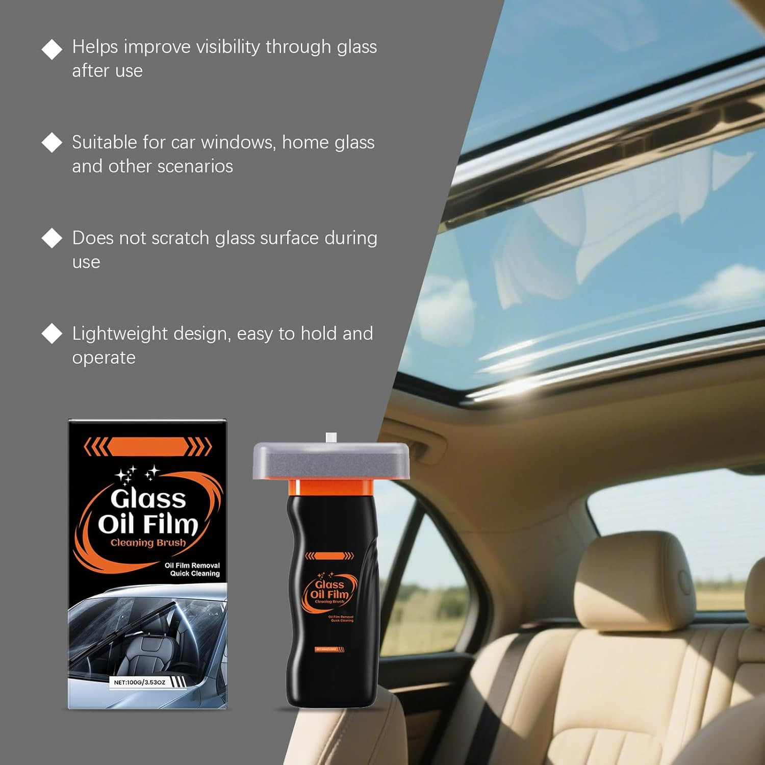 3 Pack Glass Oil Film Remover for Car Windshield-300G, Roll-On Glass Cleaning Co