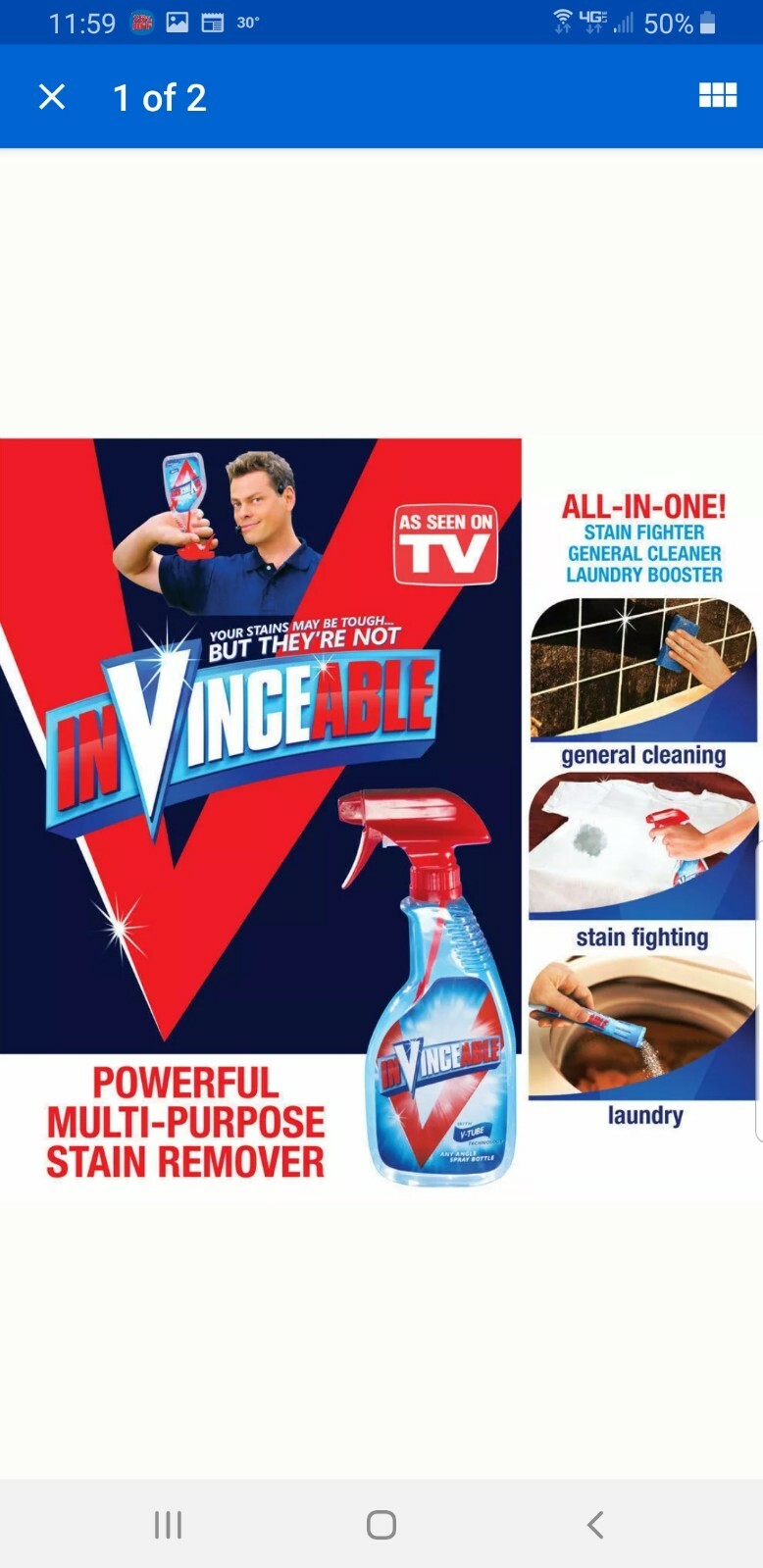 INVINCEABLE All-In-One Cleaner, Stain Fighter, Laundry Booster-New FREE SHIPPING