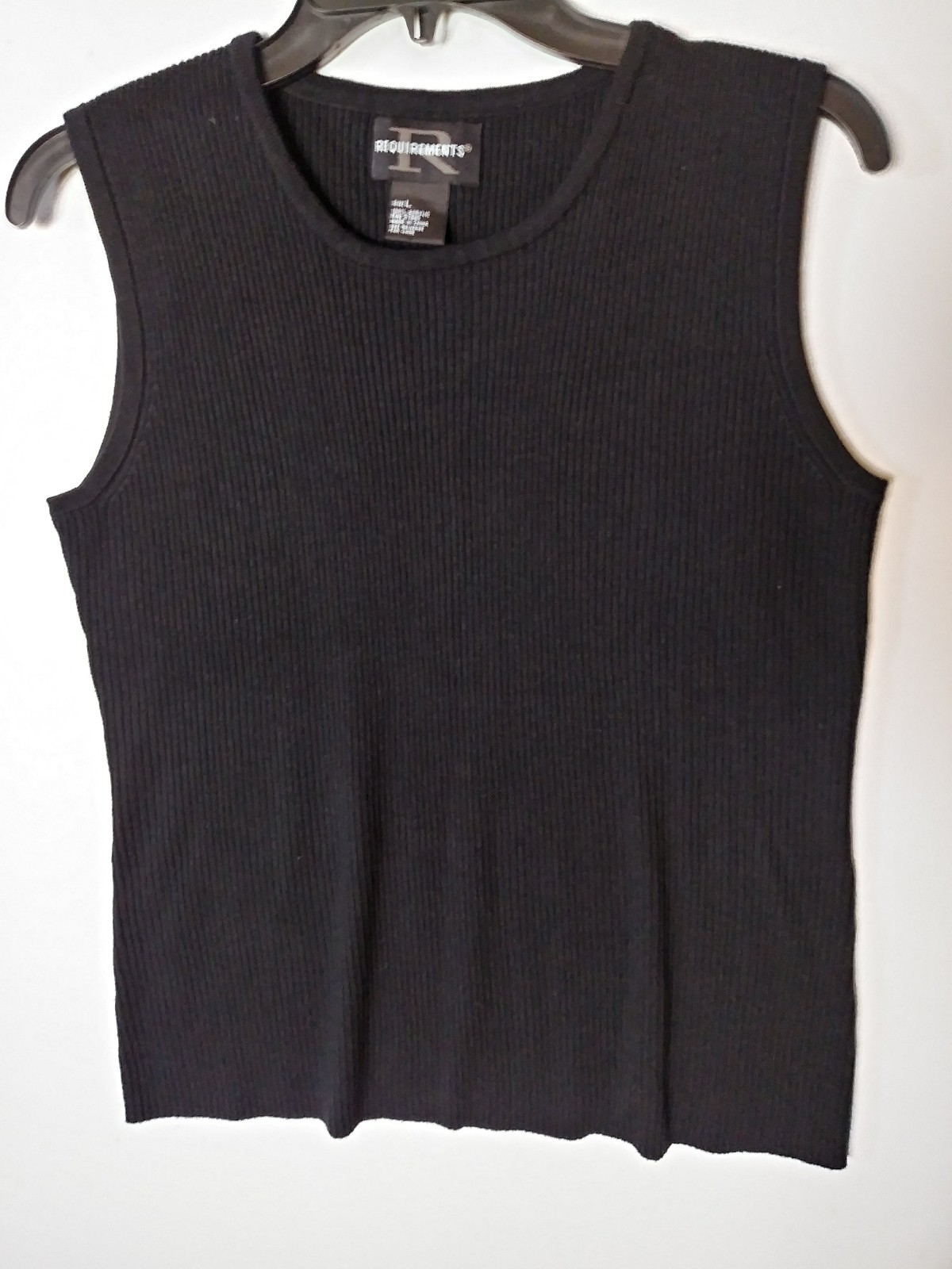 REQUIREMENTS KNIT TOP BLACK SIZE LARGE 100% ACRYLIC MACHINE WASH COLD DRY LOW NS