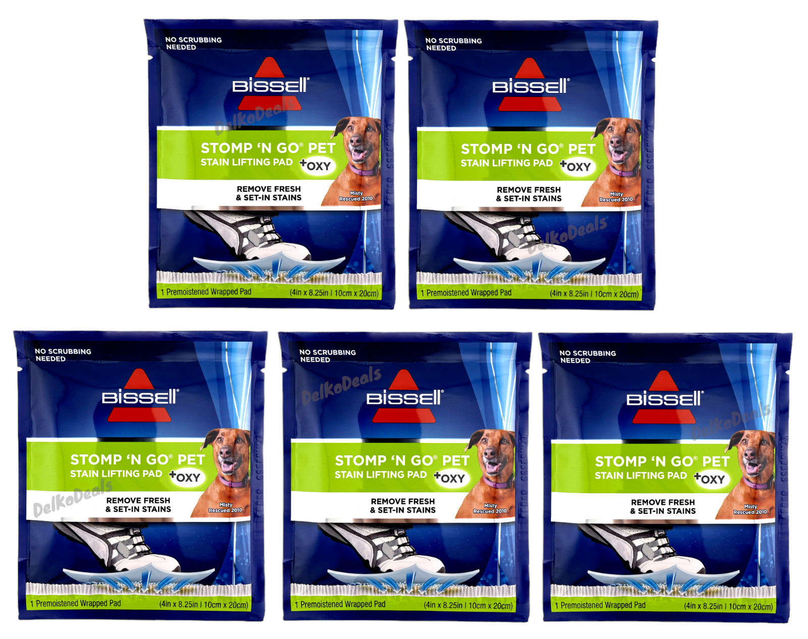 5-PACK Bissell Stomp ‘N Go Pet Lifting Pads + Oxy Stain Removal for Carpet Rugs