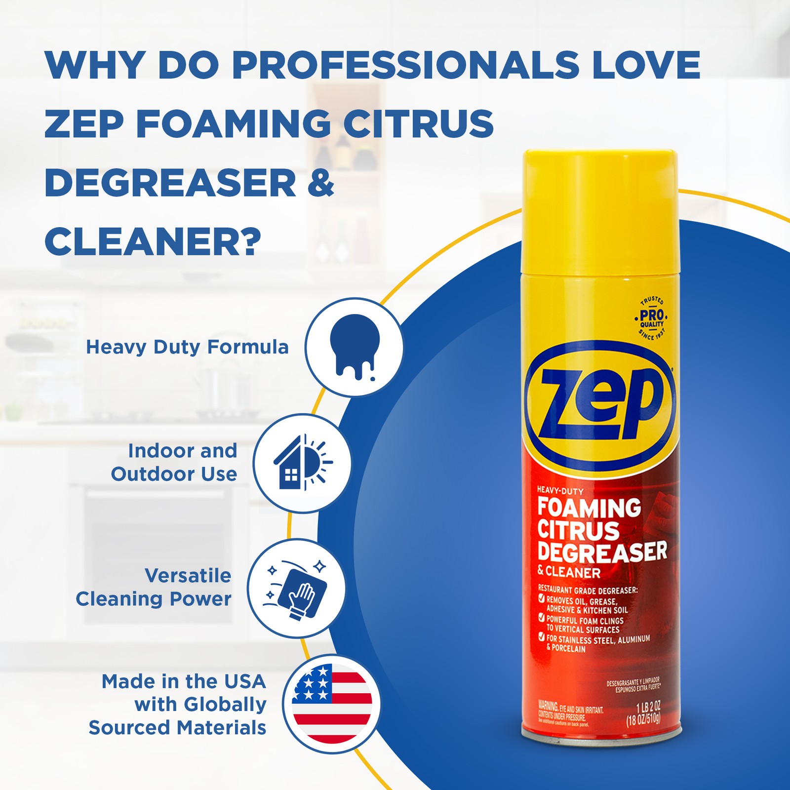 Zep Heavy-Duty Citrus Foaming Degreaser and Cleaner – 18 Ounce (Case of 6)