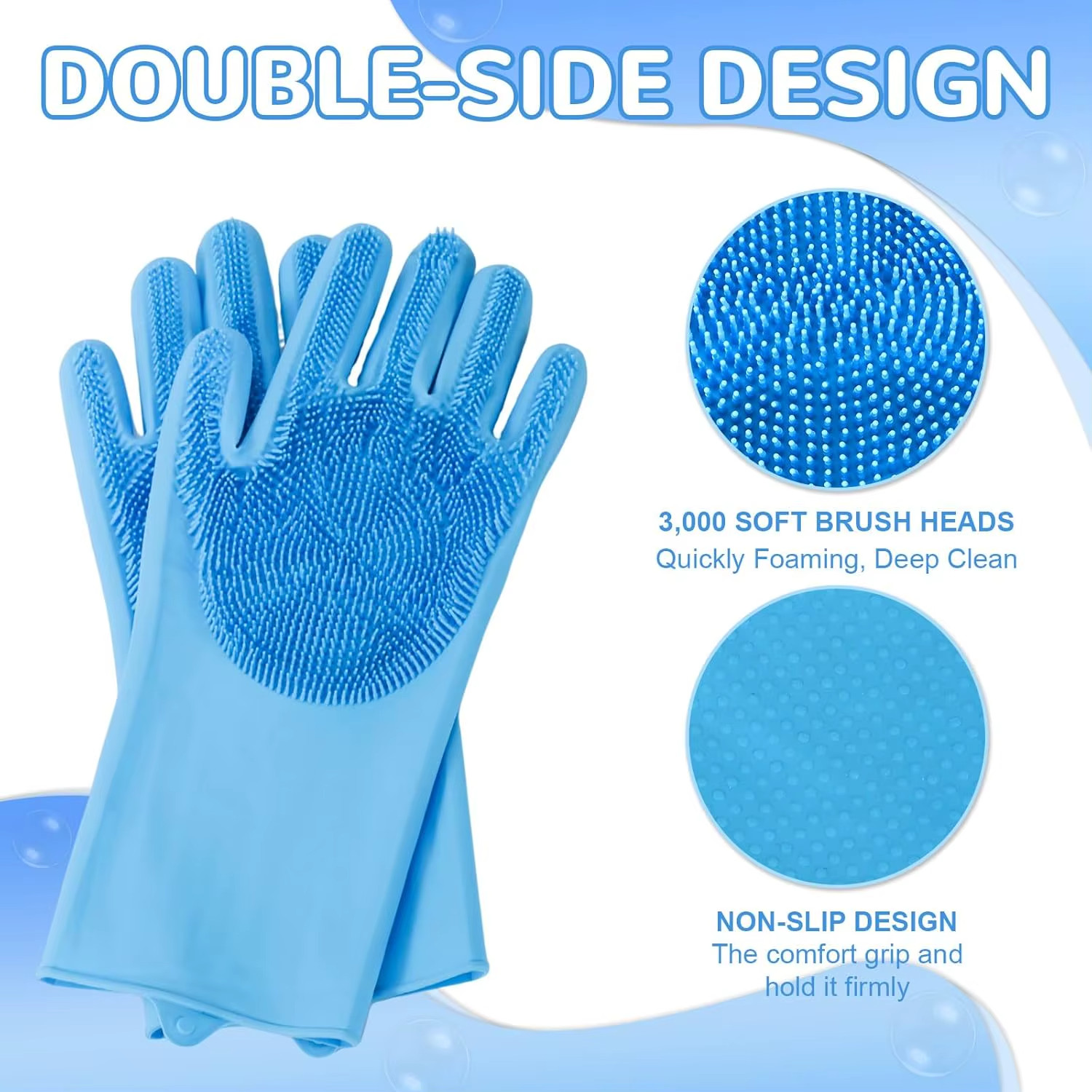 Magic Silicone Scrubber Gloves 2-in-1 Reusable Dishwashing Kitchen Bathroom Blue