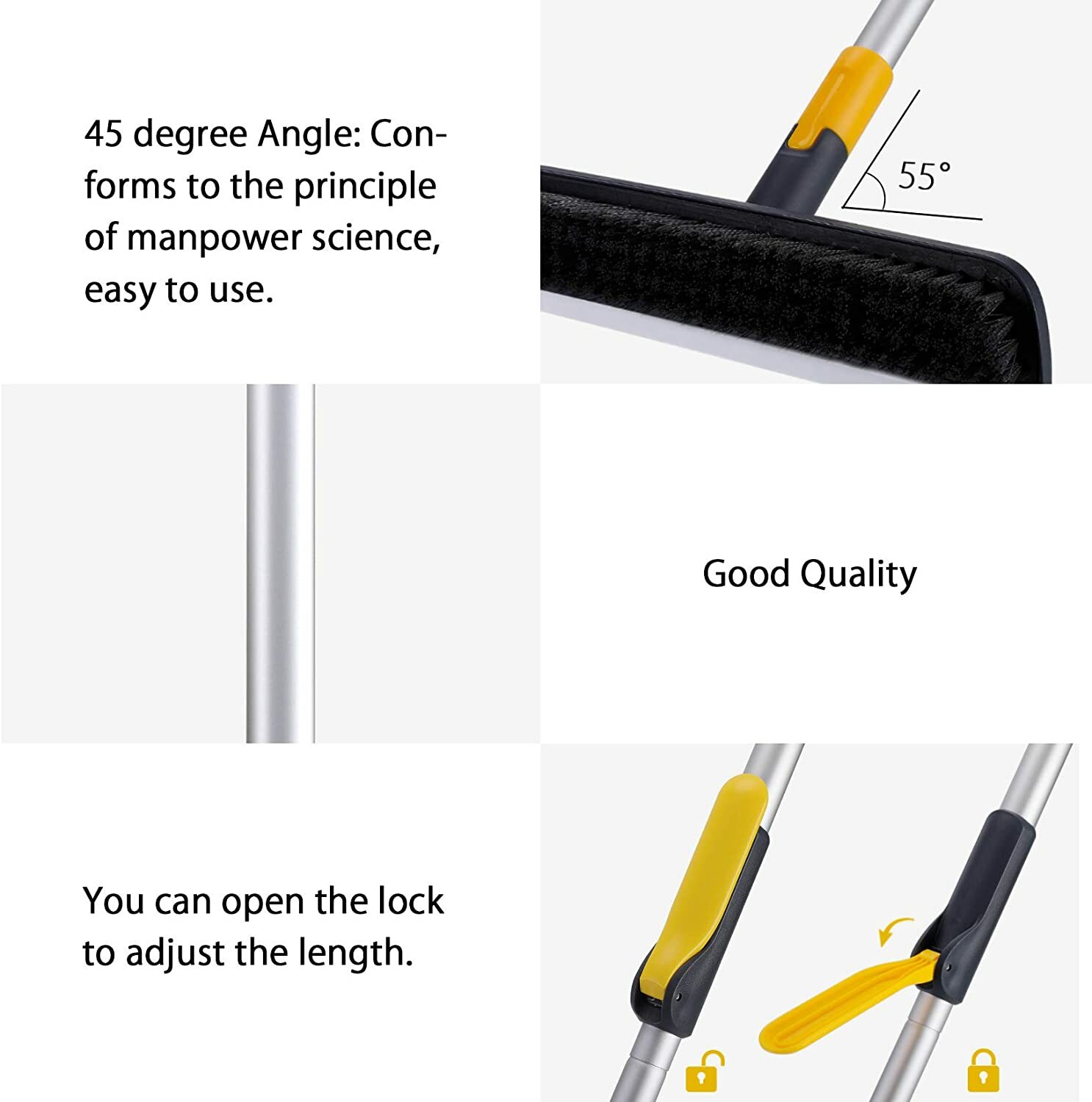 Floor Scrub Brush 2 in 1 Scrape&brush Push Broom Stiff Bristle 37″-51″ Handle