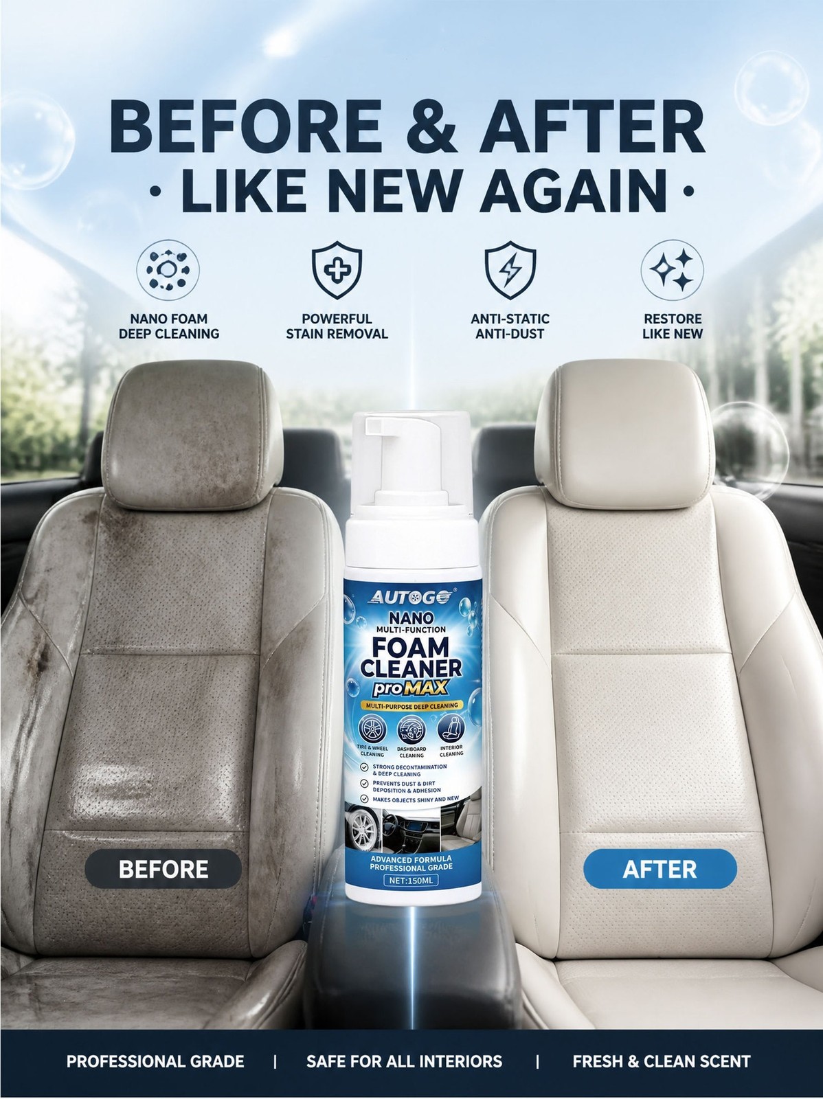 1~3x Nano Multi-Functional Foam Cleaner Pro Max,Car Interior Deep Cleaning Spray