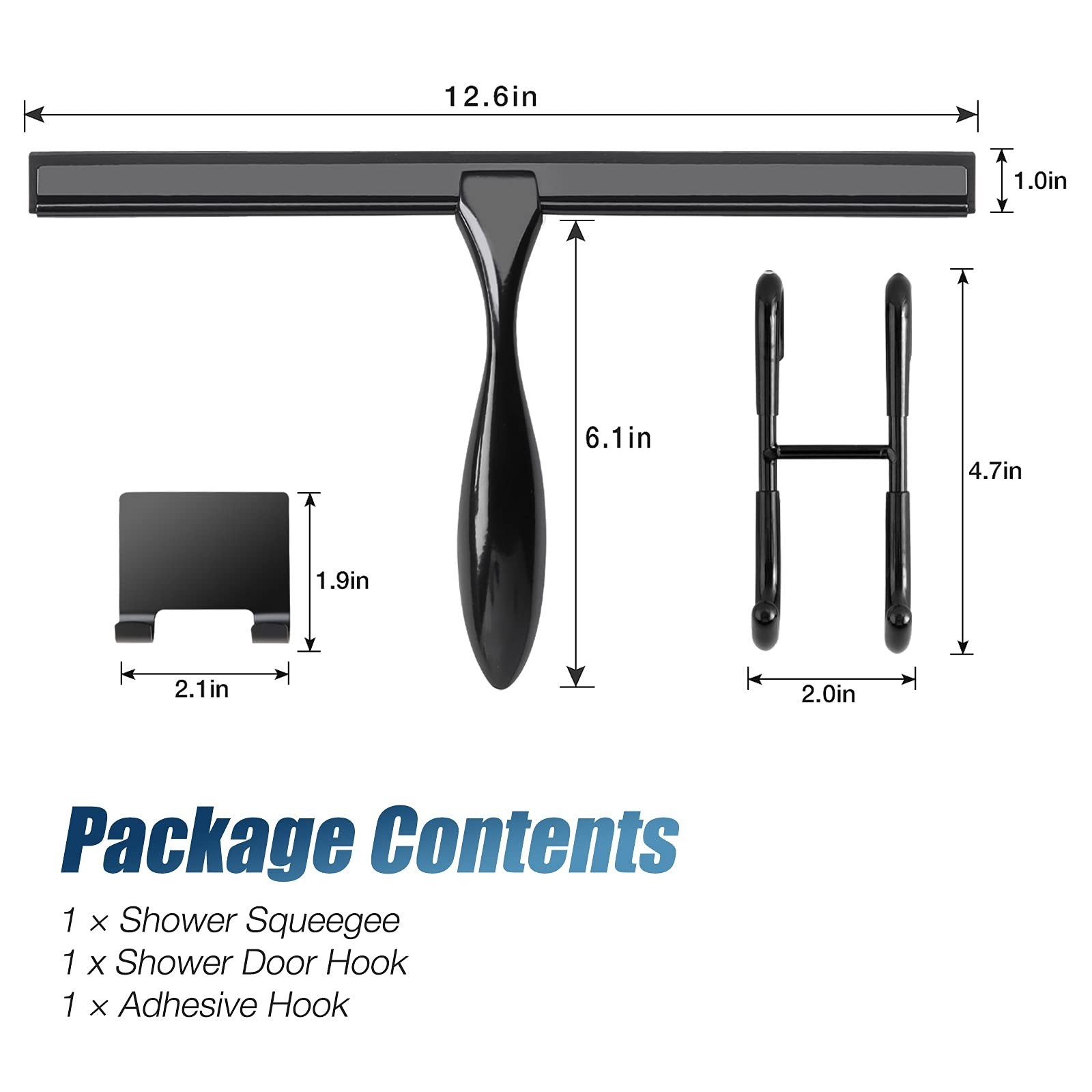 12″ Shower Squeegee Set with Hooks – Ideal for Glass Doors, Mirrors & Windows