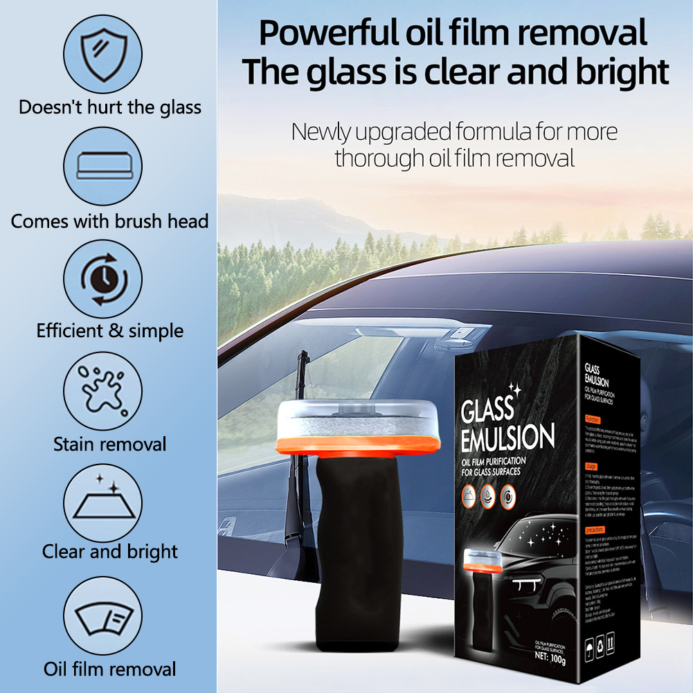 180ml Automotive Cleaner Oil Film Remover Cleaning Brush for Car Window Glass US