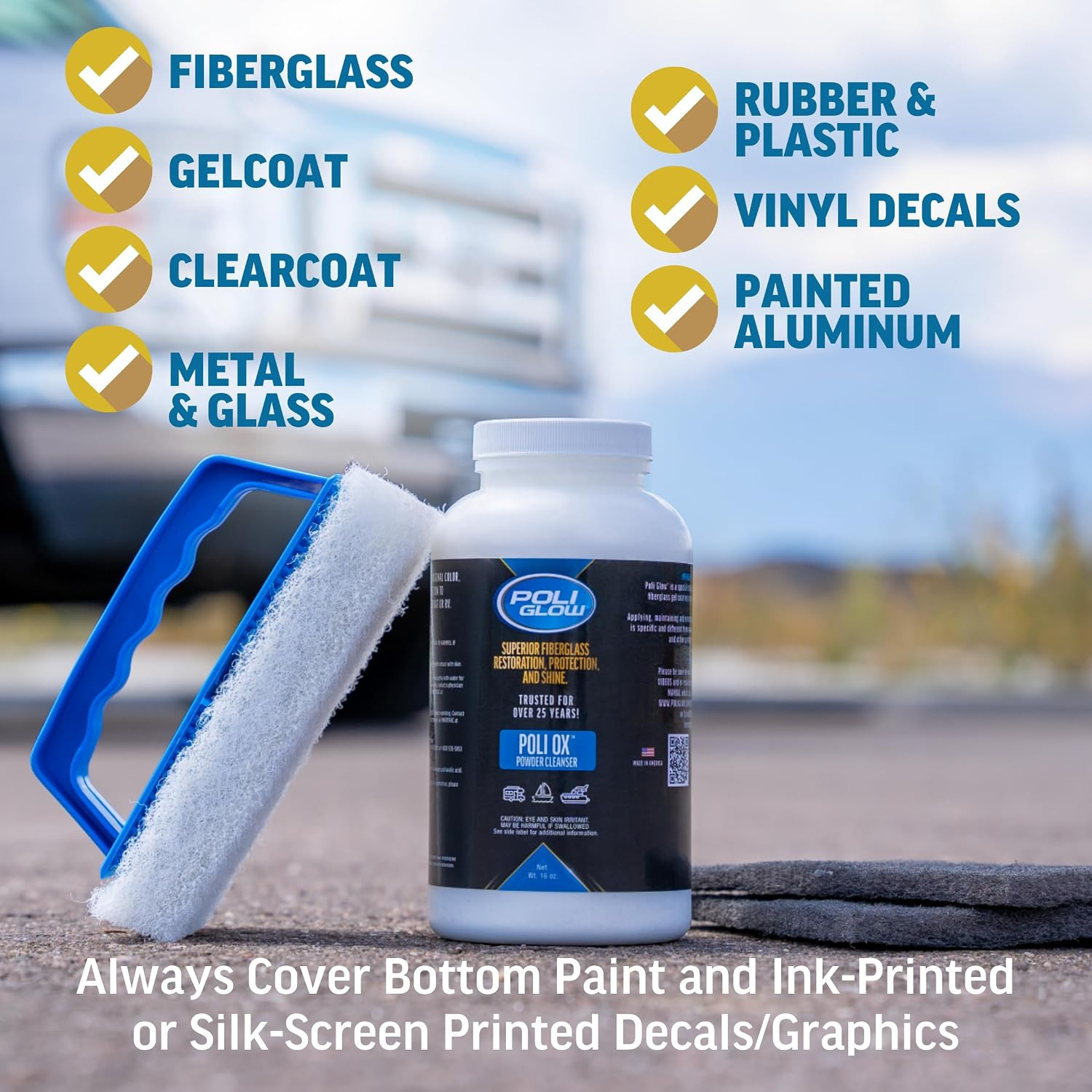 Poli Ox Oxidation Removal Kit for Boats, Rvs, or Fiberglass Surfaces–Removes