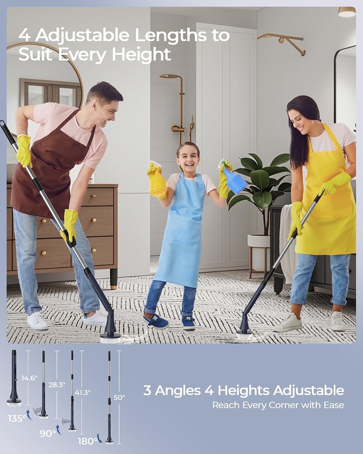 Electric Spin Scrubber Cordless Power Cleaning Brush 9 Heads Shower Tile Cleaner