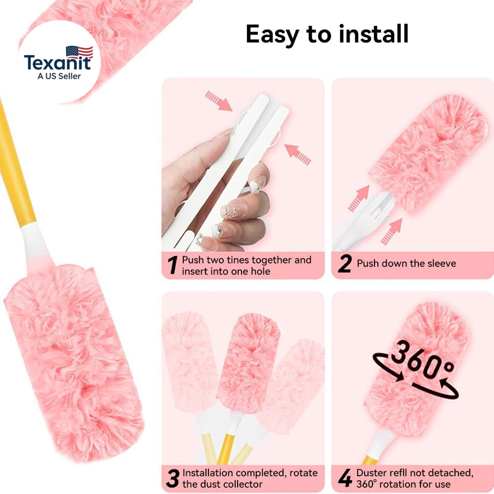 Heavy Duty Duster Refills, 360° Efficient Duster Kit for Swiffer, 30 Pack & 3 Ft