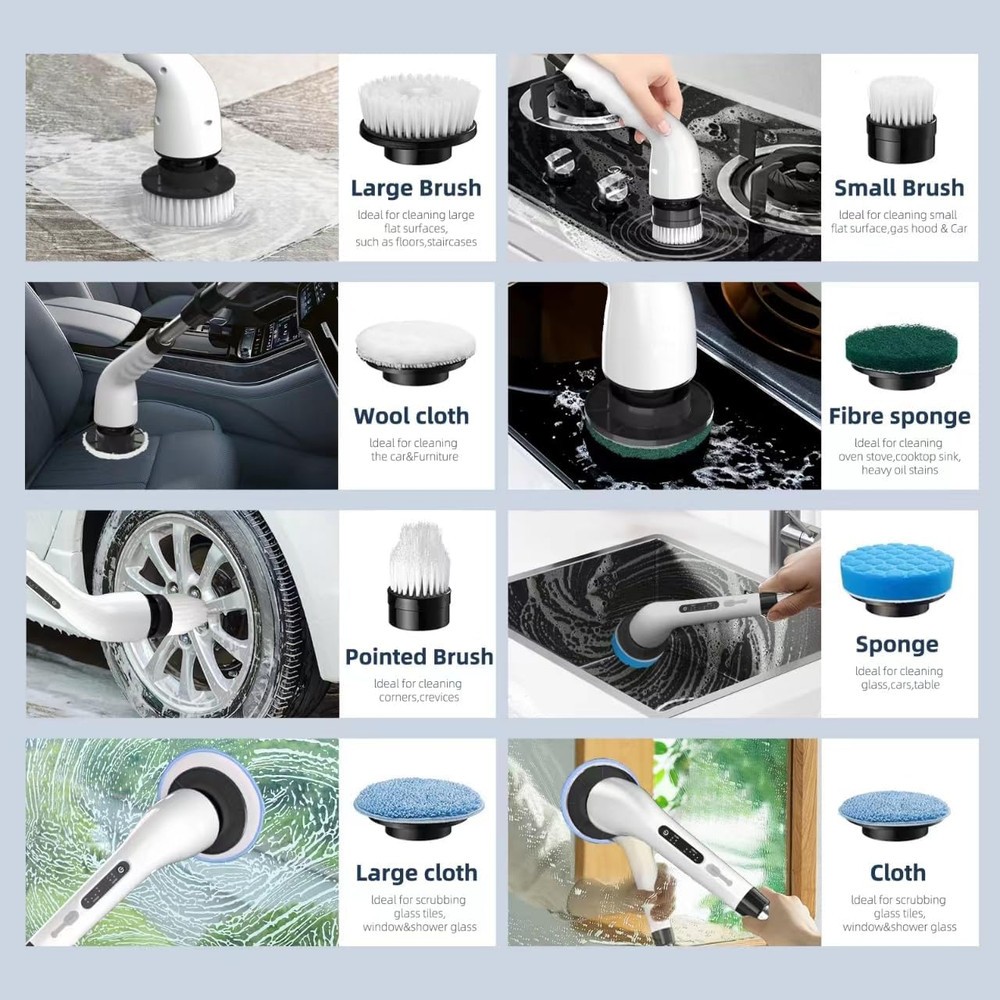 8 IN 1 Electric Spin Scrubber Cordless Power Cleaning Brush rechargeable cleaner