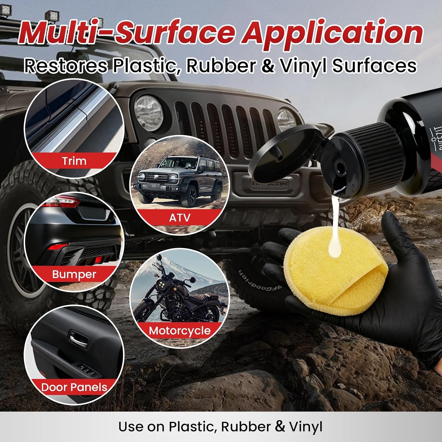 Car Black Trim Plastic Restorer 3.38 oz UV Faded Bumper Vinyl Rubber Applicator