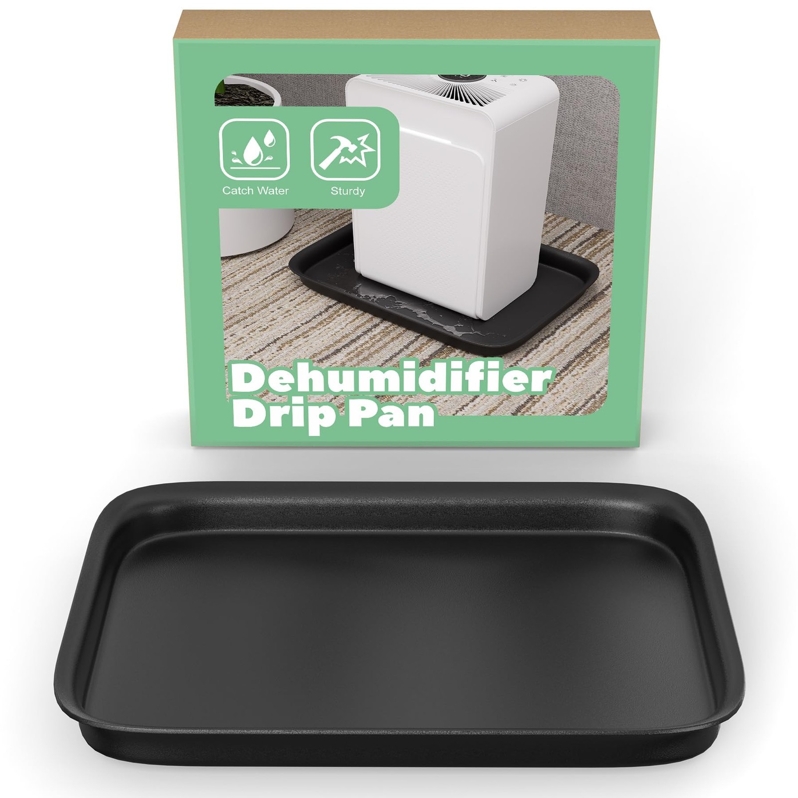 Dehumidifier Drip Pan with Raised Edge, Hard Plastic 13” x 9”x 2” Non-Slip…