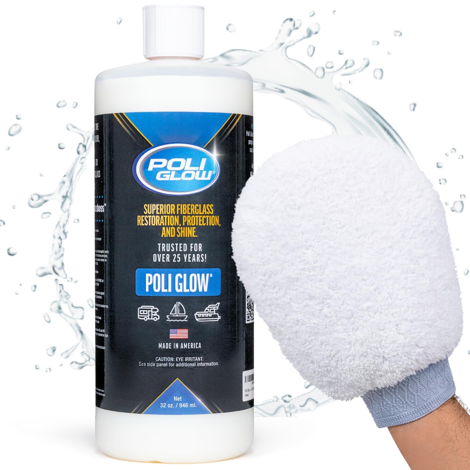 Poli Glow Boat RV Polish Kit with Applicator Mitt – 32 oz High-Gloss