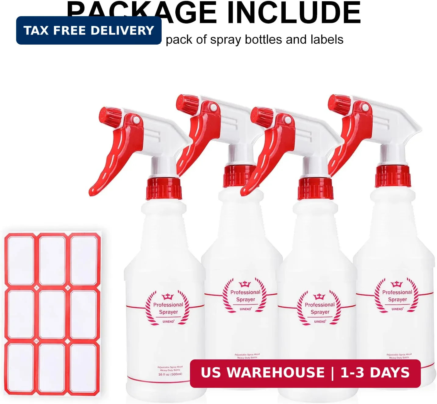 Plastic Spray Bottle (4 Pack, 16 Oz, All-Purpose) Heavy Duty Spraying Bottles