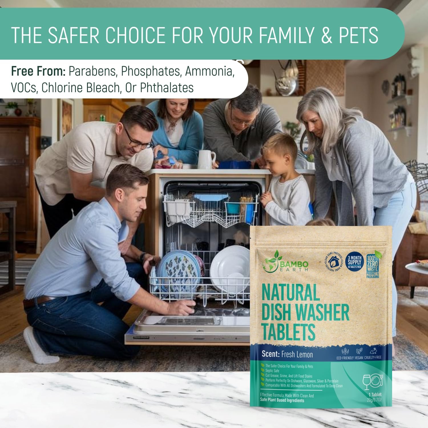 Natural Dishwasher Detergent Tablets – Plant Based Alternative Refill Pack Di…