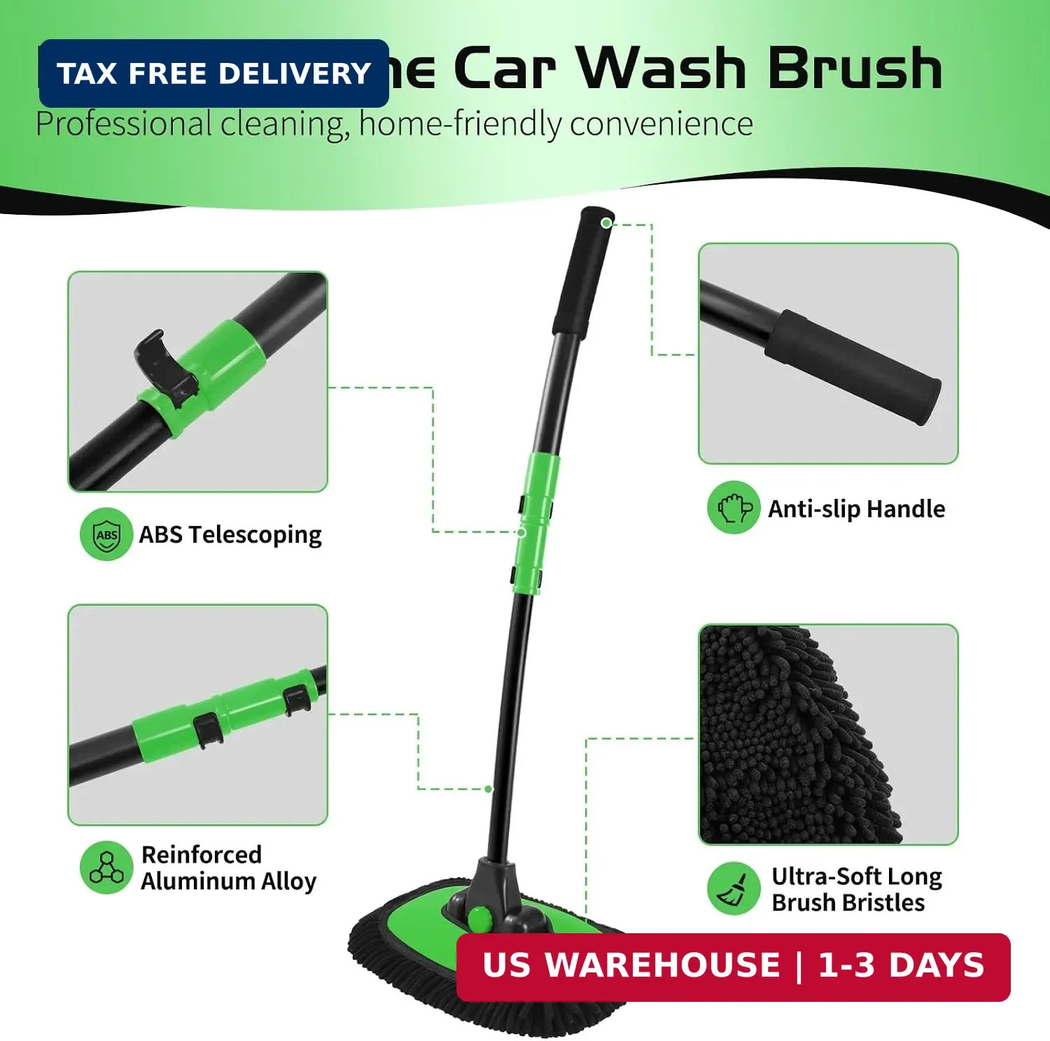 Car Wash Brush with Long Handle – 15°Curved Car Brushes for Washing Exterior, Mi