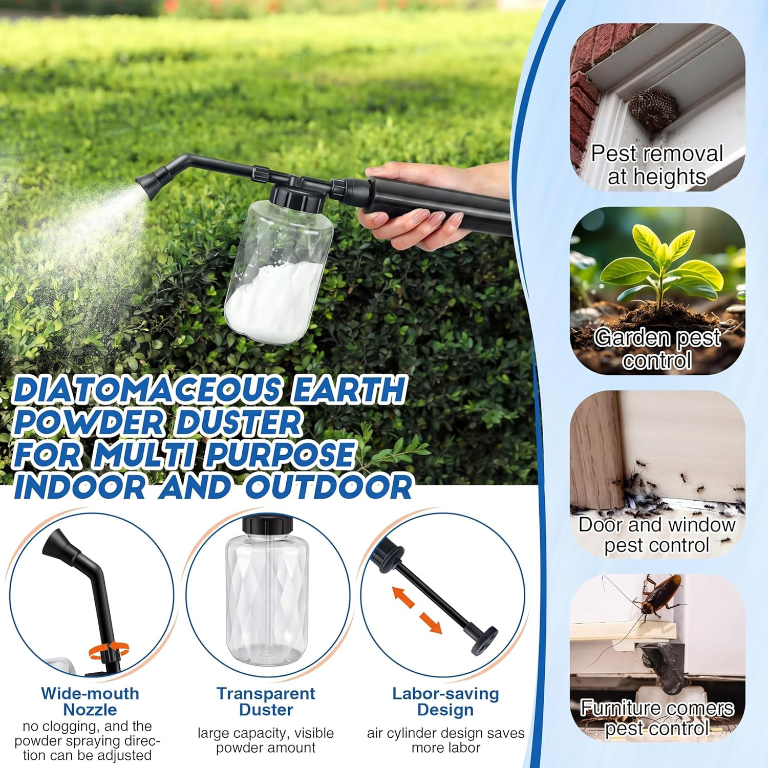 Diatomaceous Earth Powder Duster, 500Ml Garden Powder Applicator Dispenser, Powd