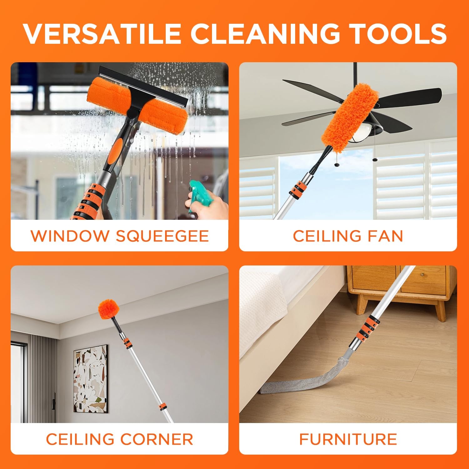 26FT High Reach Duster Kit with 5-20FT Flip-Lock & Screw Dual Locking Extensi…