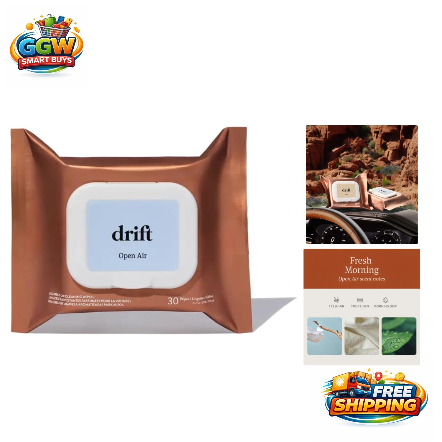 Instantly Freshen Your Ride with 2.0 oz Open Air Scented Cleaning Wipes