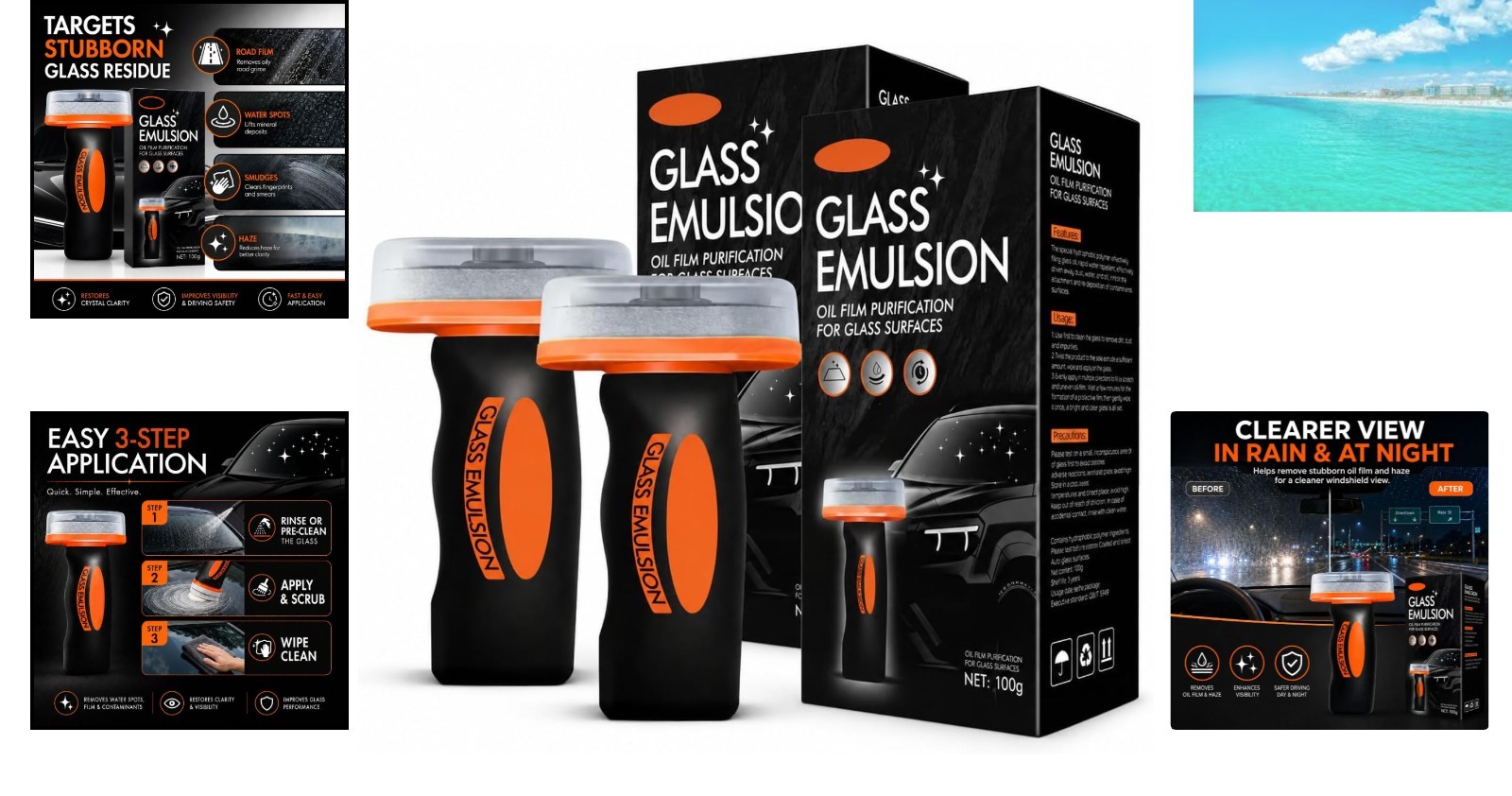 100ml Glass Cleaner with Cleaning Board – Remove Haze & Road Grime
