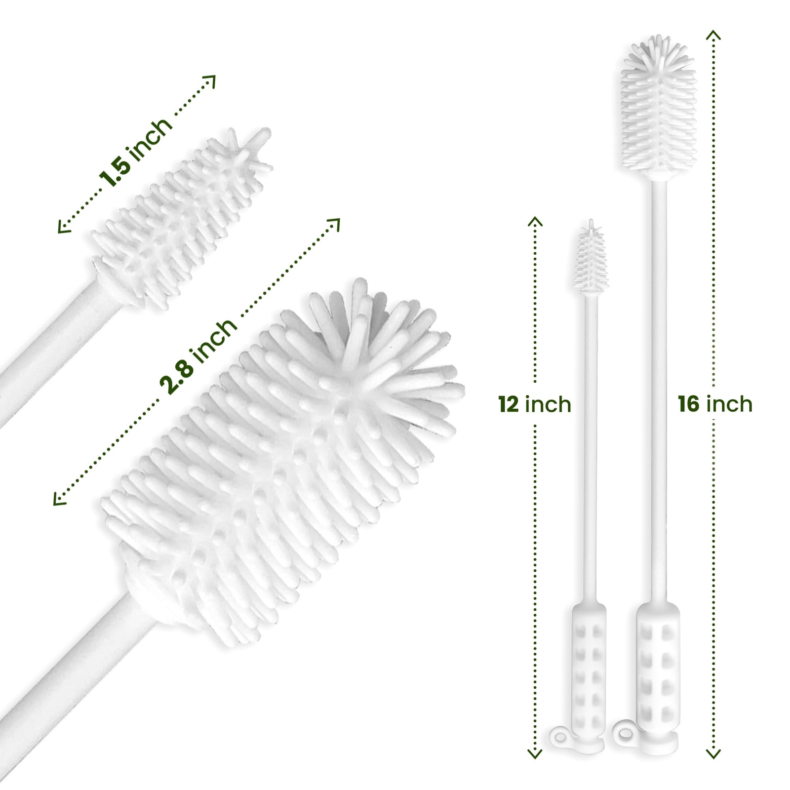 Silicone Water Bottle Cleaning Brush Set 16inch & 12inch Flexible Durable Silico