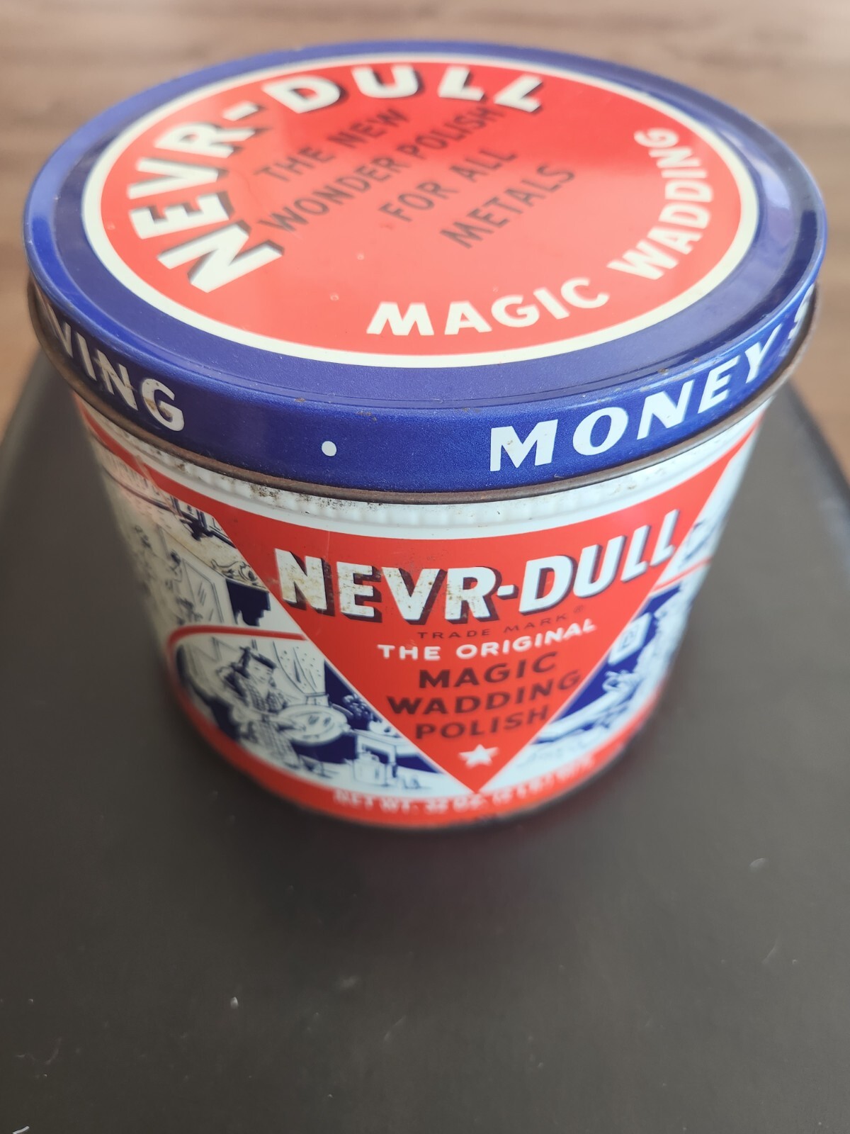 NEVR-DULL NEVER-DULL Magic Wadding Polish Cloth Can, 1941 VINTAGE New Old Stock