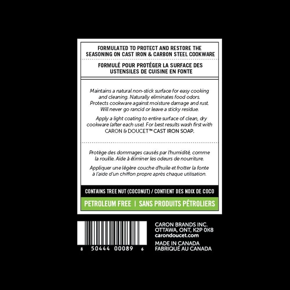CARON & DOUCET – Cast Iron Cleaning & Conditioning Set: Seasoning Oil & Cleaning