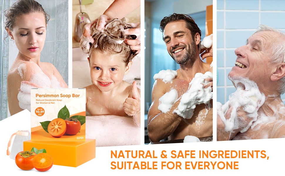 Persimmon Soap Bar for Body Odor Control – 3 PCS Natural Body Wash Soap for for