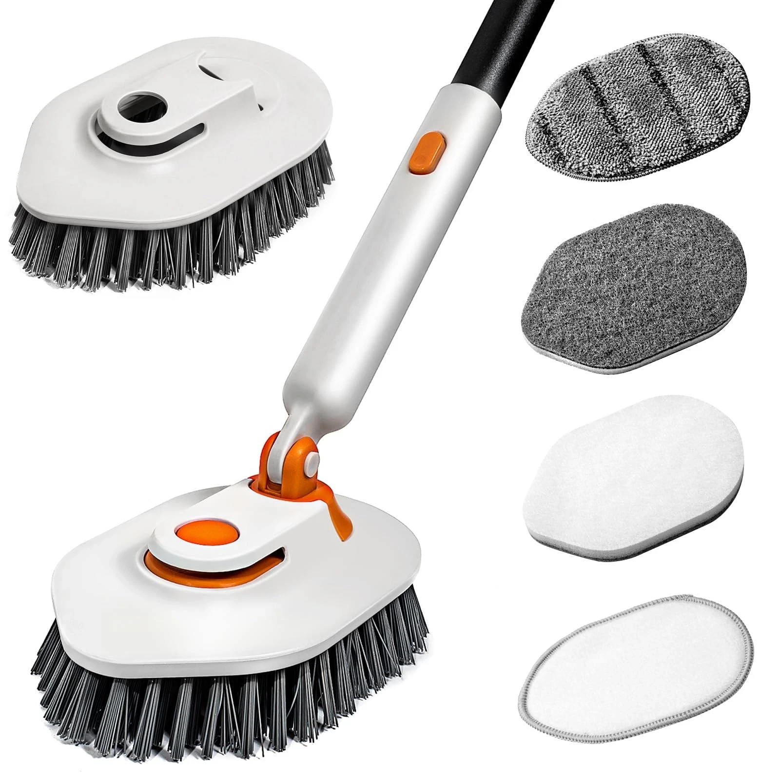Tub Scrubber Brush with Long Handle 3-in-1 Non Scratch Shower & 5 Detachable