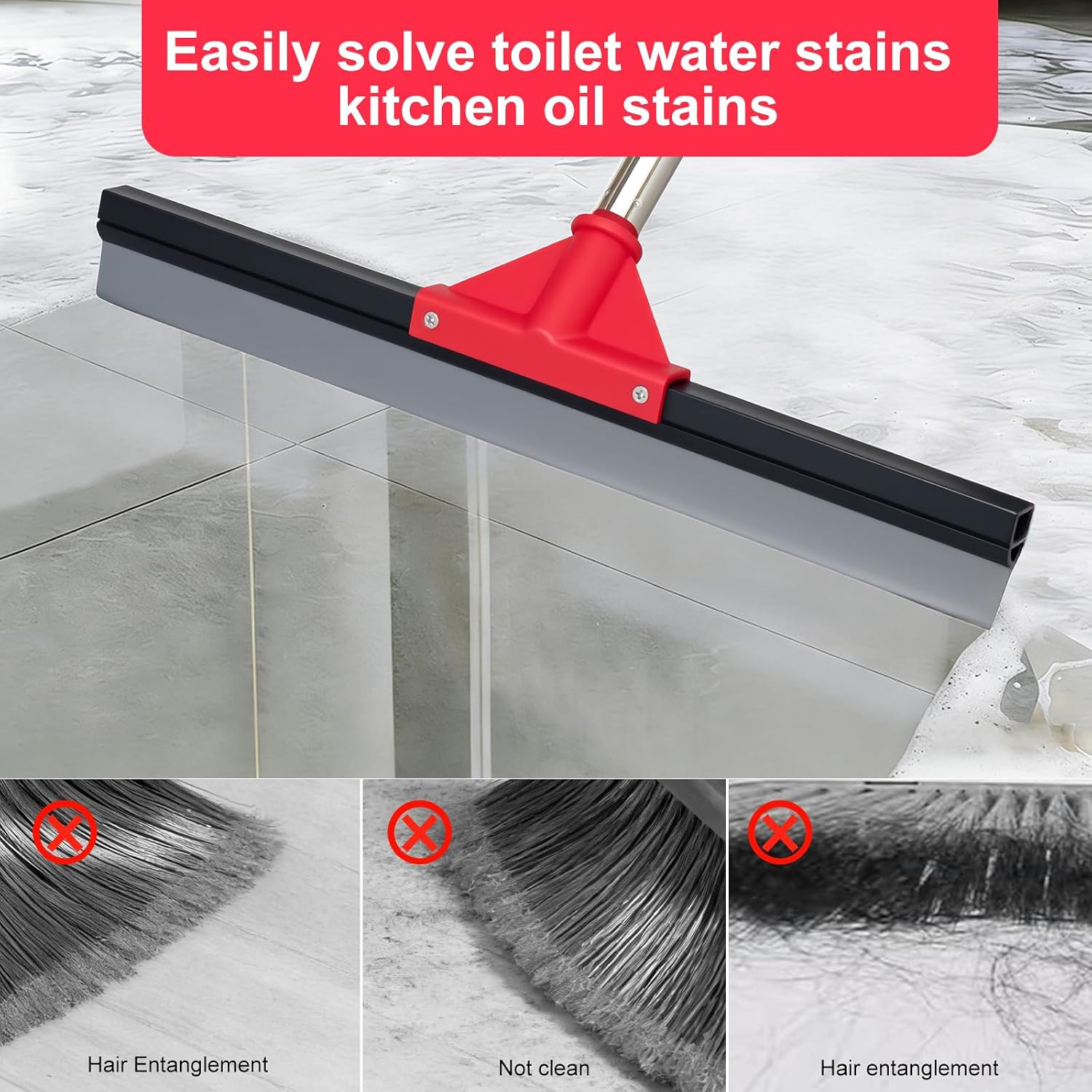 17″ Heavy Duty Floor Squeegee with 40.8 Inch Long Handle, Suitable for Bathroom