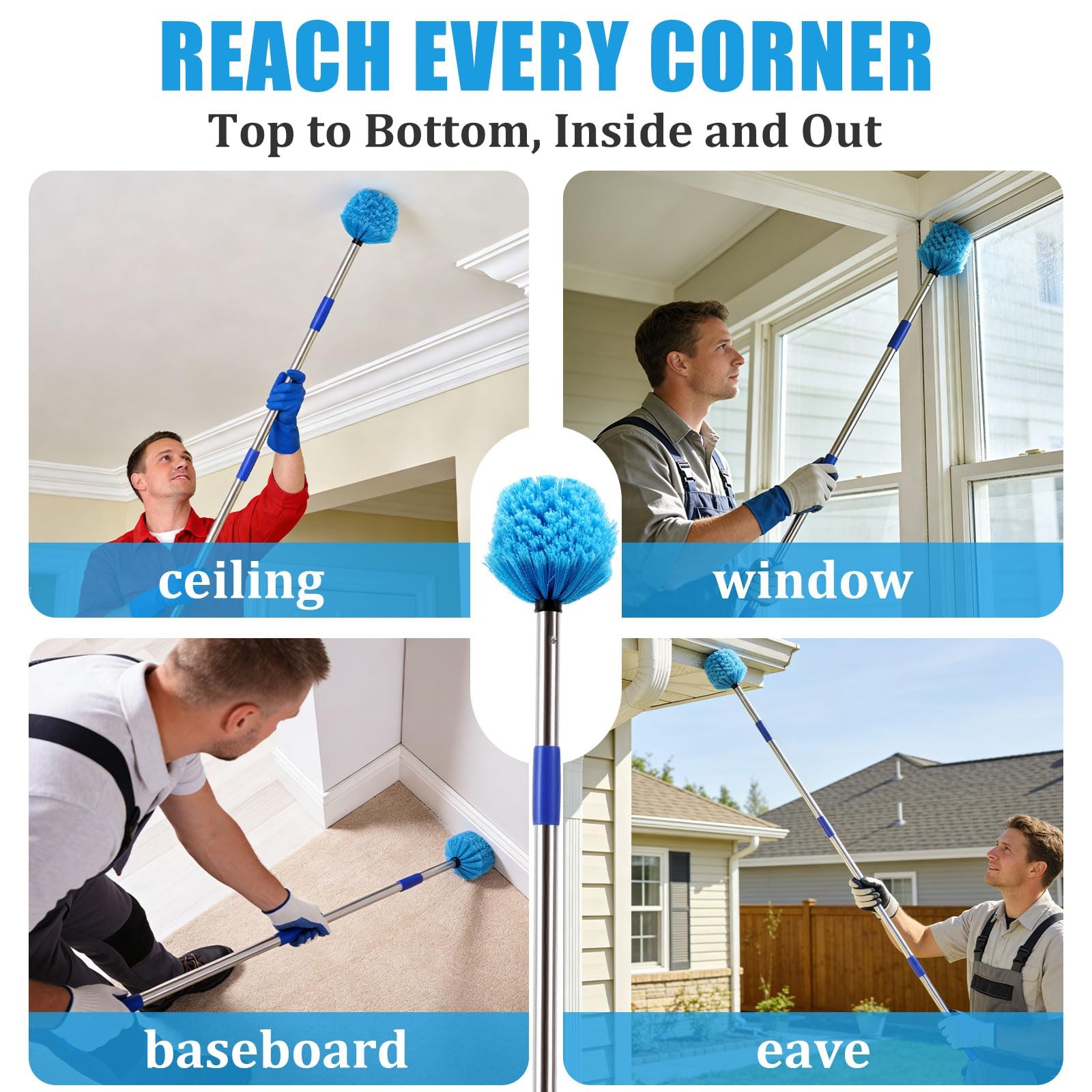 Cobweb Duster with Extension Pole – 6 FT Lightweight Stainless Steel Extendab…