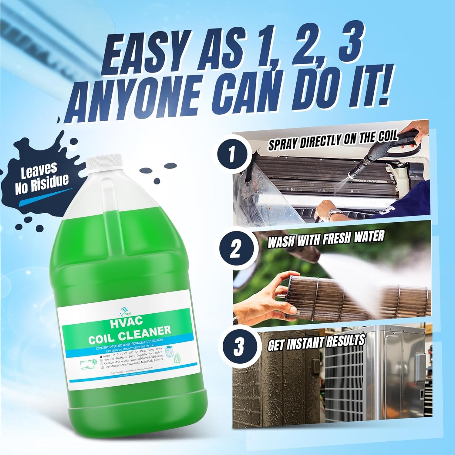 AC Evaporator Coil Cleaner 1 Gallon 3.78L No Rinse Coil Cleaner Metal Safe