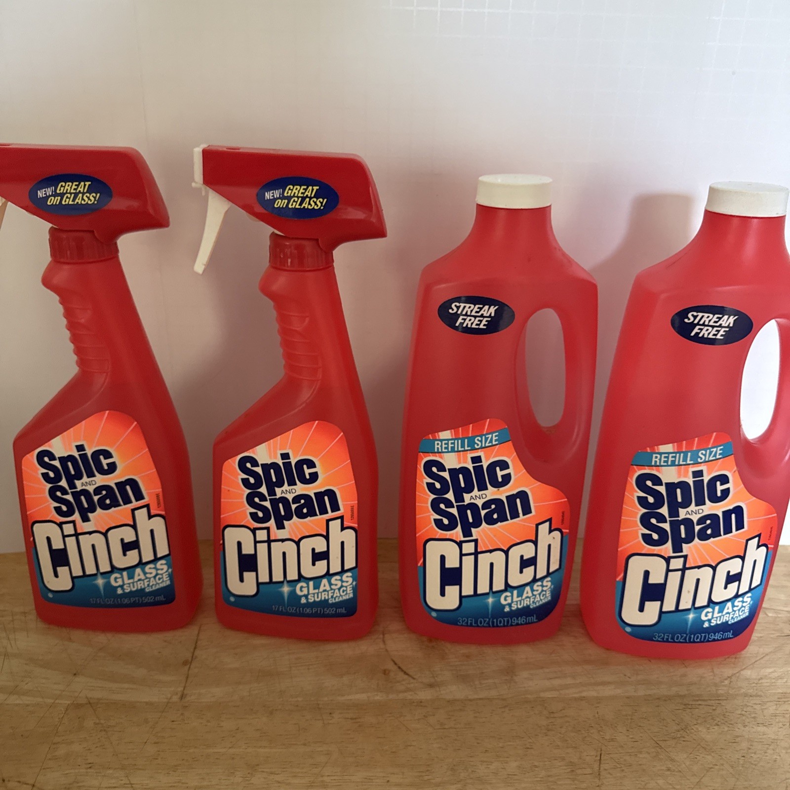 VTG 1993 Spic and Span Cinch 2in1 Glass Surface Cleaner 4 Bottles- 90% Full