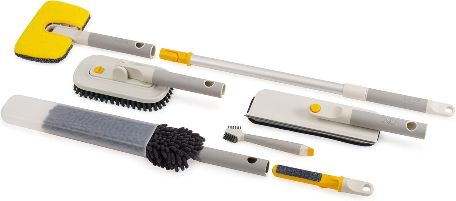 6 Pc Cleaning Set Telescopic Pole Glass Tile Grout Duster Extension
