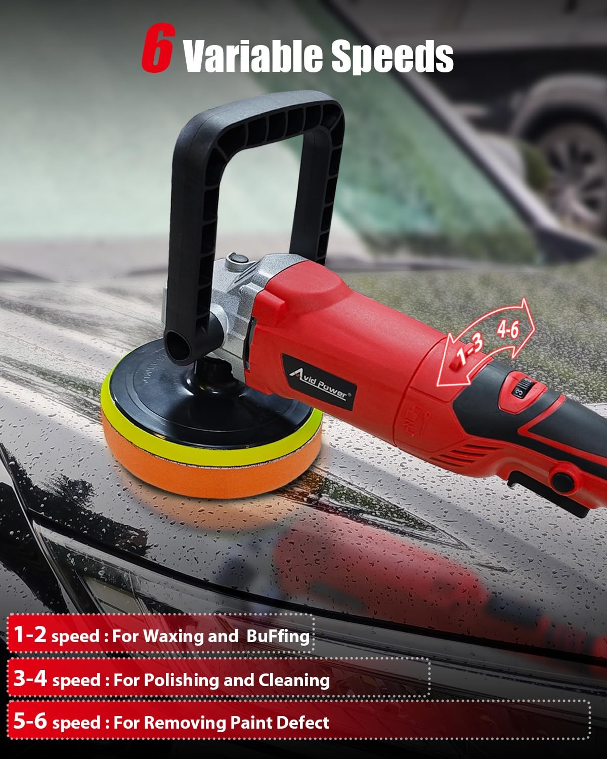 AVID POWER Car Buffer Polisher, 1200W 7 Inch/6 Inch Rotary Buffer Waxer, 6 Va…