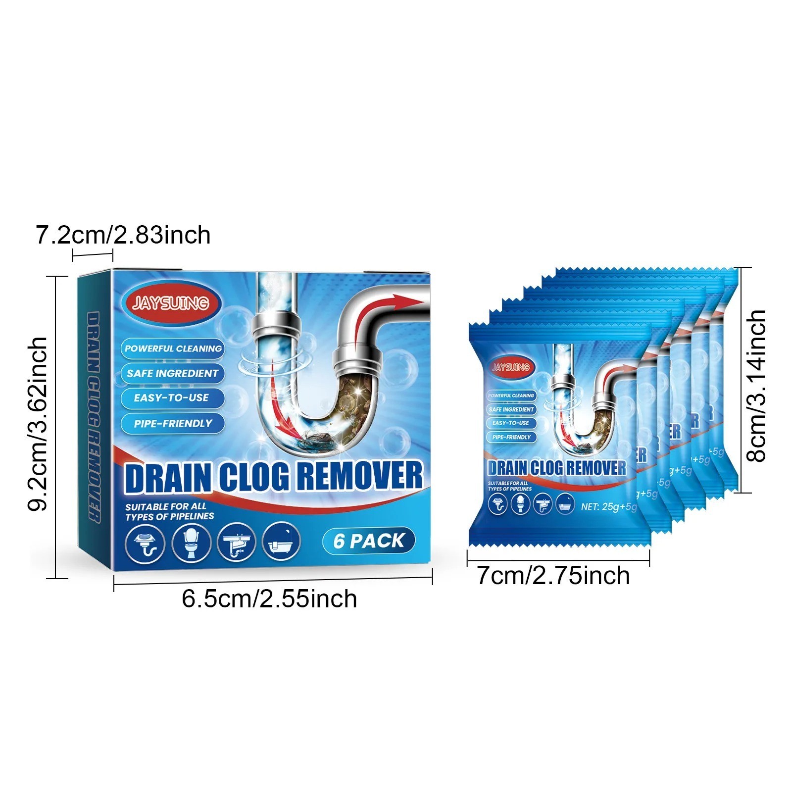 6PCS Drain Cleaner Powder Strong Clog Remover Kitchen Sink Deodorizer