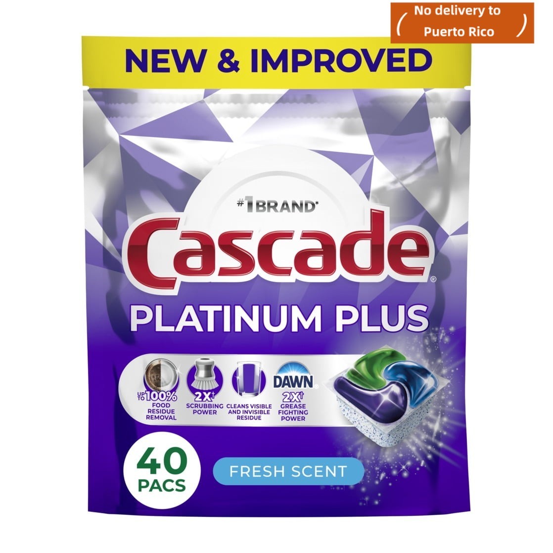 Cascade Platinum Plus Dishwasher Pods, Fresh Scent 40ct